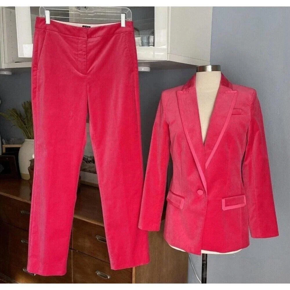J. Crew. Willa Blazer Pants Suit Fuschia Dragon Fruit Pink Size 6 Velvet NWT